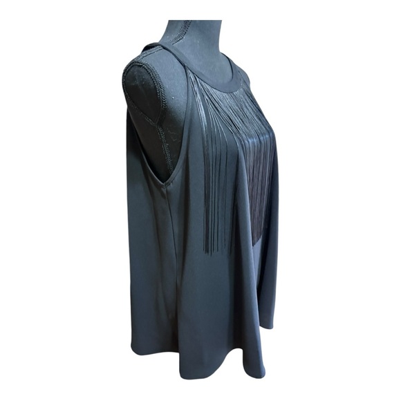 ALFANI- DEEP BLACK SLEEVELESS TOP W/ FRINGES- SZ 16 - Picture 4 of 7